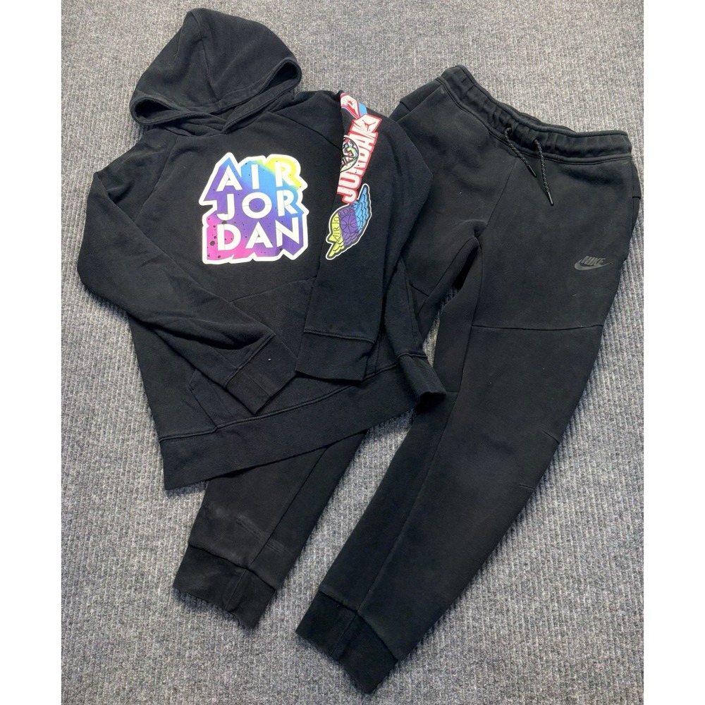 Nike Air Jordan Boys Youth L Hoodie and  Joggers Black Outfit Set